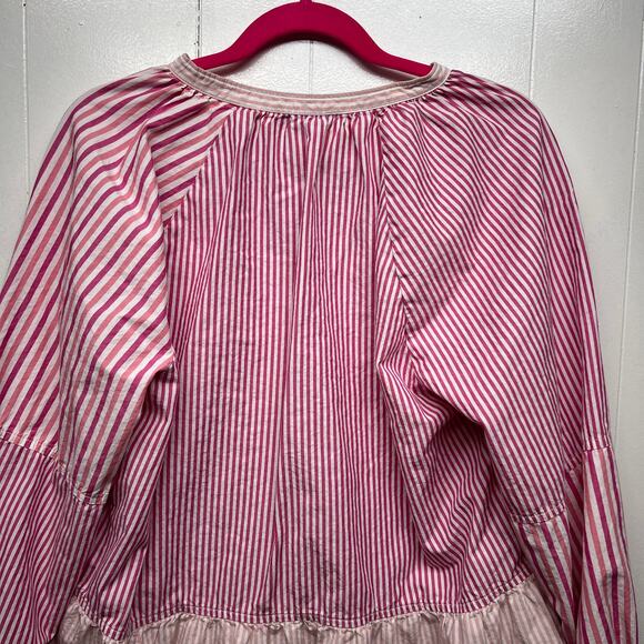 Free Assembly Striped Long Sleeve Ruffle Hem Womens Cotton Top Size XL Pullover - Picture 7 of 12